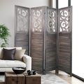 4 Panel Room Dividers 6FT Wall Divider Carved Wood Room Separator Folding Privacy Screens Cutout Design Foldable Partition Wall for Office Restaurant, Studio Apartment, Rustic Brown