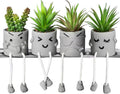 INFTYLE Creative Artificial Succulent Plants in pots - 4 Pieces Mini Fake Plant Faux Succulent Emotional Cement Potted for Home Desk Shelf Kitchen and Office Decor (4 PCS New)