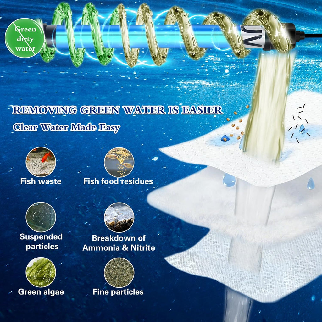 TARARIUM Fish Tank Filter U-V for 45-120 Gallon Tank, 300GPH Aquarium Filter for Turtle Tank Fish Tank Green Clean Machine, Sock Filter for Cold Plunge Saltwater Freshwater Crystal Clear