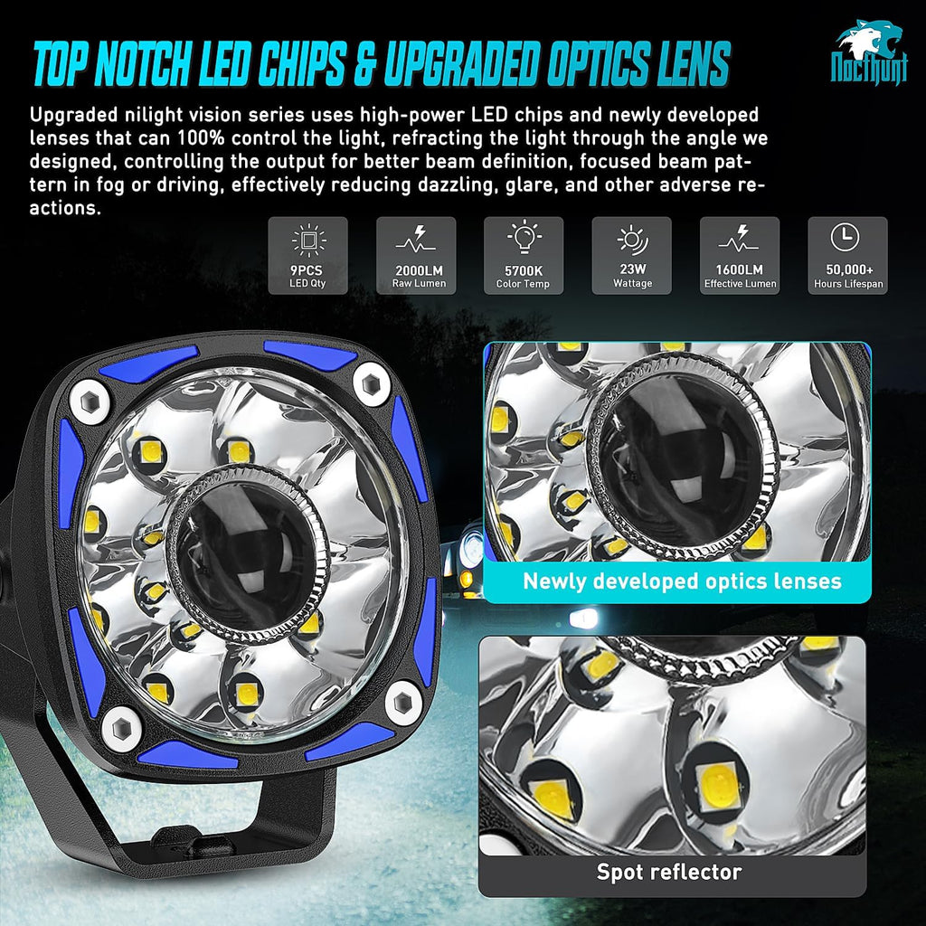 Nilight LED Light Pods 2 PCS 3 Inch 9LED Round Offroad Driving Night Vision Spotlights Auxiliary Ditch Lights w/18AWG Rocker Switch Wiring Harness Kit for Truck ATV UTV