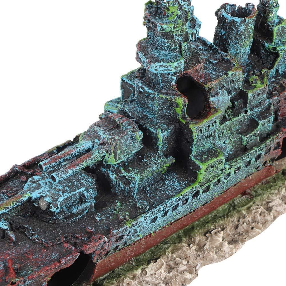 Fish Tank Wreck Boat Decoration, Nontoxic Resin Wreck Boat Sunk Battleship Safe Ship Fish Tank Aquarium Wreck Ornament Cave Decoration Landscaping