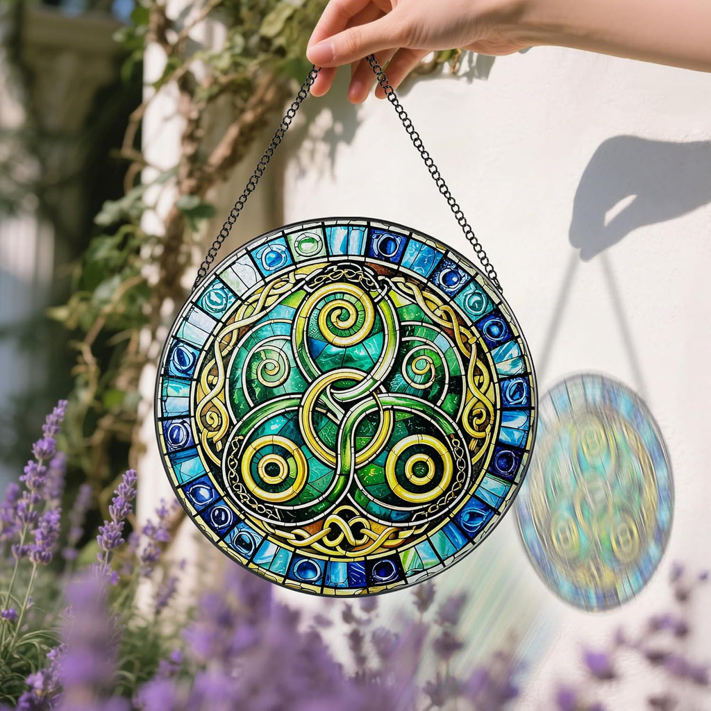 8-Inch Celtic Knot Stained Glass Suncatcher & Ornament – Stained Glass Window Hanging & Decor, Sun Catchers for Windows Indoor, Gift for Women, Gift for Christmas, Housewarming Gifts, Irish Gifts