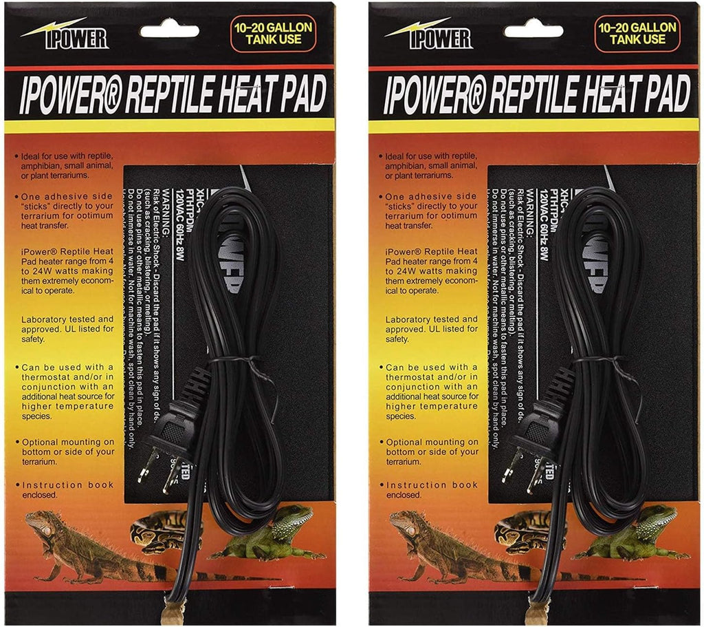iPower 6x8 Inch Reptile Heat Pad Under Tank Heater, Energy-Efficient & Waterproof Design Terrarium Warmer Mat for Turtles, Lizards, Snakes, 2 Pack
