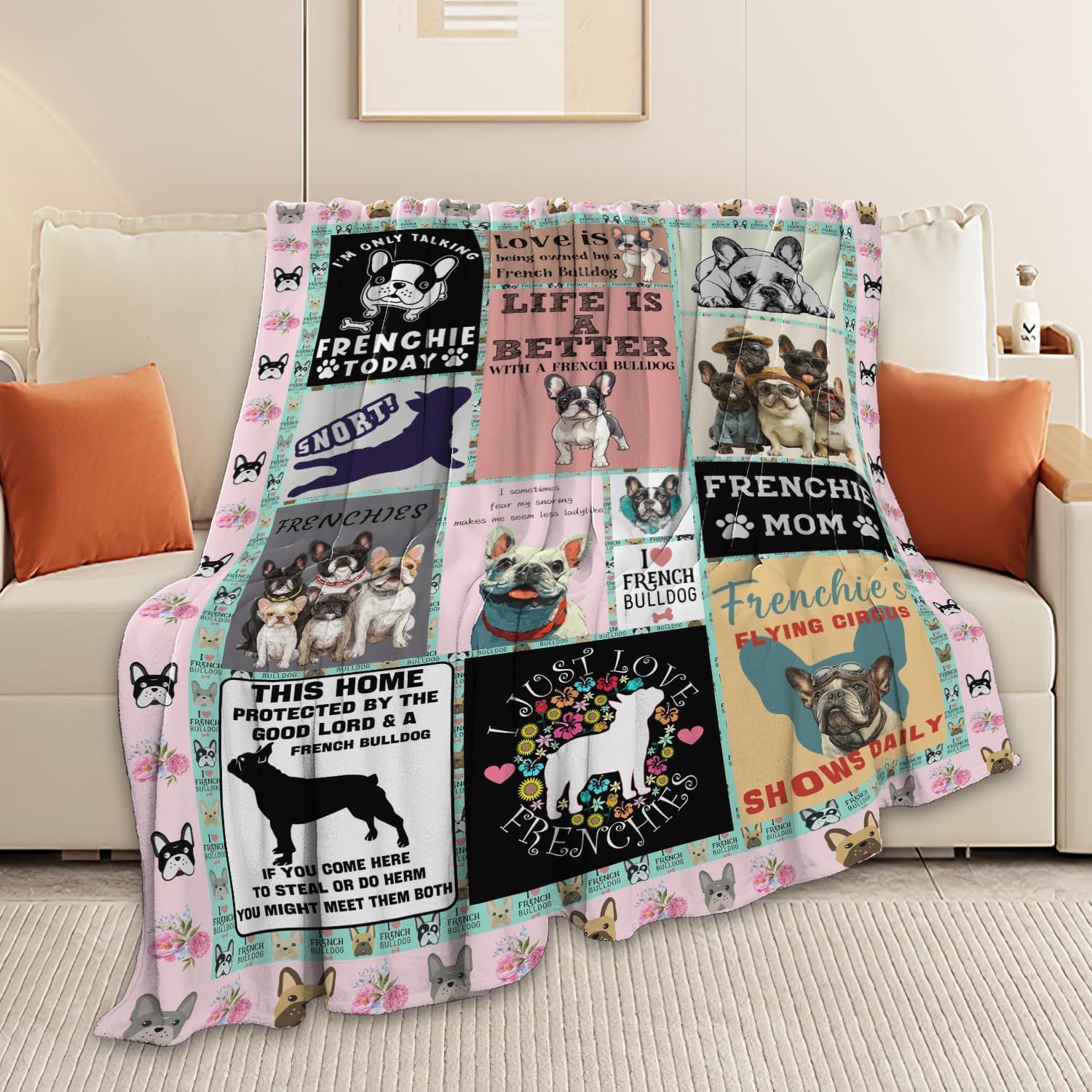 Boston Terrier Throw Blanket French Bulldog Frenchie Puppy Stuff Gifts for Dog Lover Kids Girls Boys Adults Women Men Soft Cozy Warm Plush Fluffy Fuzzy Fleece Blanket Decor 50''X60''