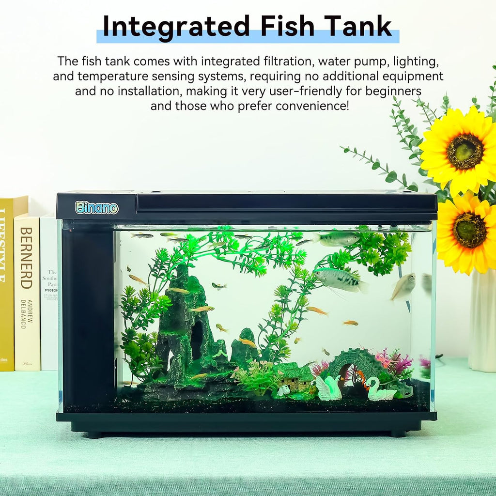 17.6 x 11.3 x 9.7 Inch Fish Tank Kit Complete with Real-Time Temp Display, 3-Speed Water Pump, Smart Storage, Flexible Filter & 6 Color Lights Ideal Aquarium for Betta Fish & Goldfish