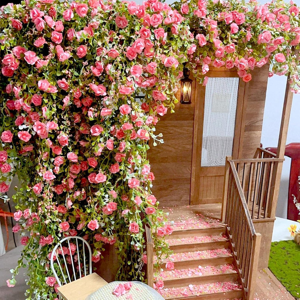 Warmtree Realistic Miniature Artificial Rose Vines - Cute Flower Decorations for DIY Mini Model Railway, Fairy Garden, Architecture, Diorama Scenery Landscape Layout (Flesh Pink)