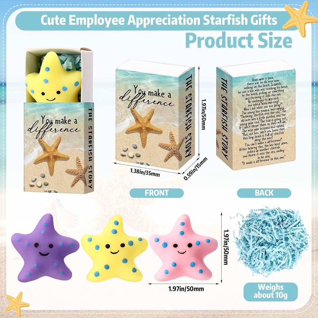 Wettarn 48 Sets Starfish Story Gifts Cute Stress Balls with Gift Boxes You Make a Difference Desk Decor Appreciation Party Favors for Employee Coworker Teacher Inspirational Stress Relief Toys