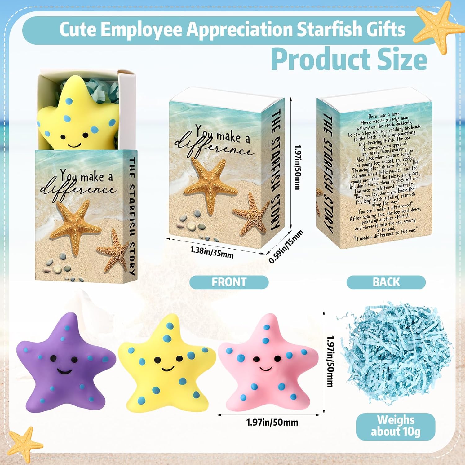 Wettarn 48 Sets Starfish Story Gifts Cute Stress Balls with Gift Boxes You Make a Difference Desk Decor Appreciation Party Favors for Employee Coworker Teacher Inspirational Stress Relief Toys