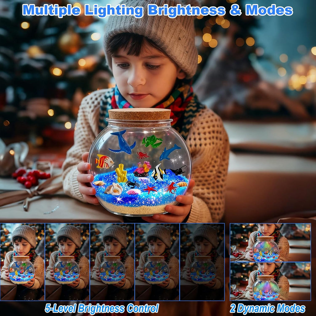 Light Up Ocean Terrarium Kit for Kids, 13 Colors LED sea Animal Toys Crafts for Kids Ages 4-8, Night Light Decor Christmas Birthday Gifts Toys for Kid Girls Boys Ages 4 5 6 8-12