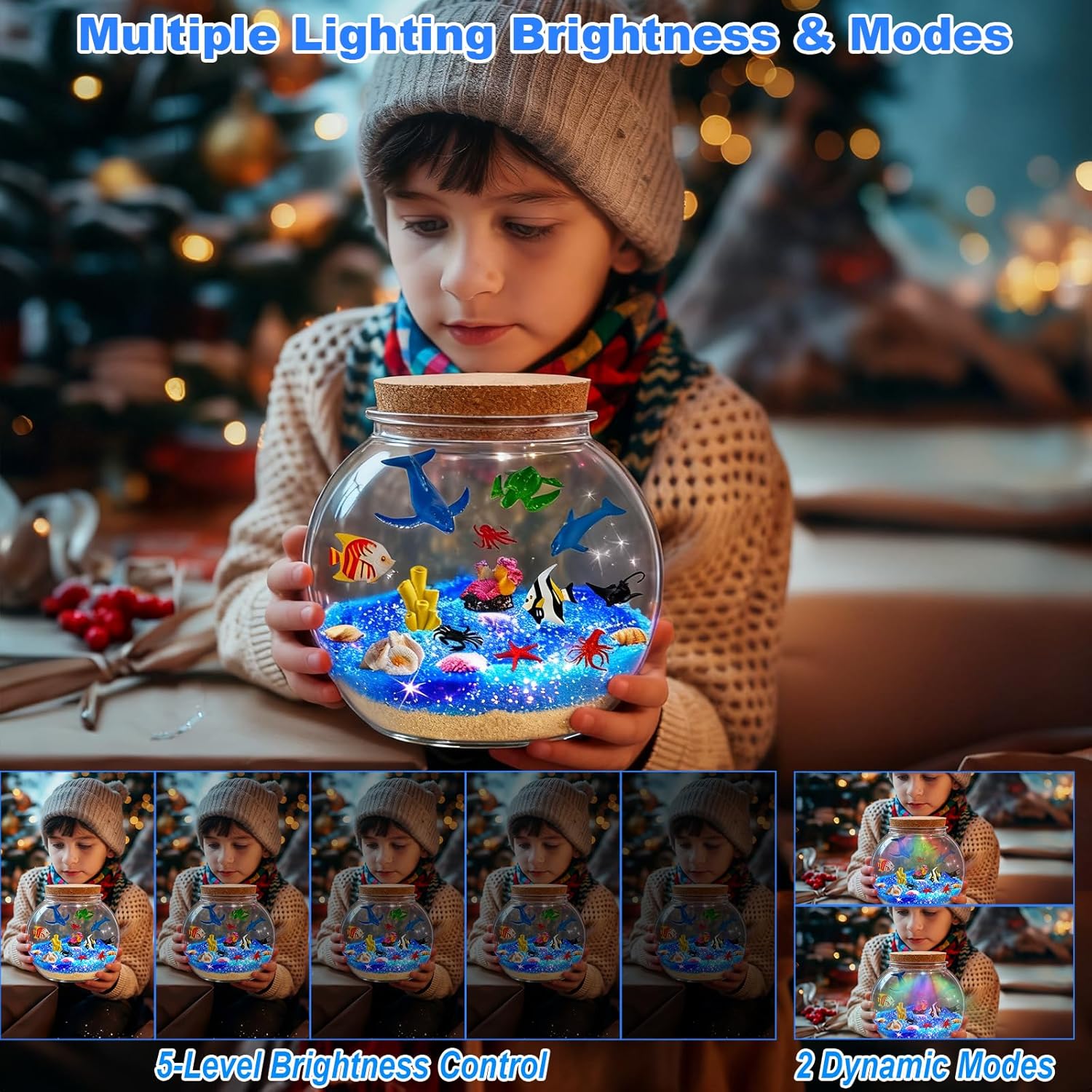 Light Up Ocean Terrarium Kit for Kids, 13 Colors LED sea Animal Toys Crafts for Kids Ages 4-8, Night Light Decor Christmas Birthday Gifts Toys for Kid Girls Boys Ages 4 5 6 8-12