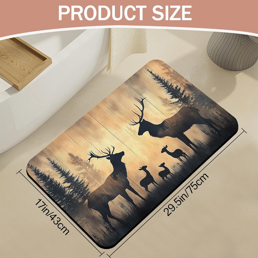 Non Slip Bath Mat,Deer Trees Bathroom Decor,Forest Diatomaceous Bath Mat Quick Dry Absorbent Bathroom Rugs-Shower Rug for Kitchen Laundry Bathtub Shower 17"x29.5"