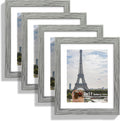 9x11 Picture Frame Set of 4, Made of Real Glass and Grey Frame - Display Picture 7x9 with Mat or 9x11 Without Mat, 9 by 11 Photo for Wall or Tabletop
