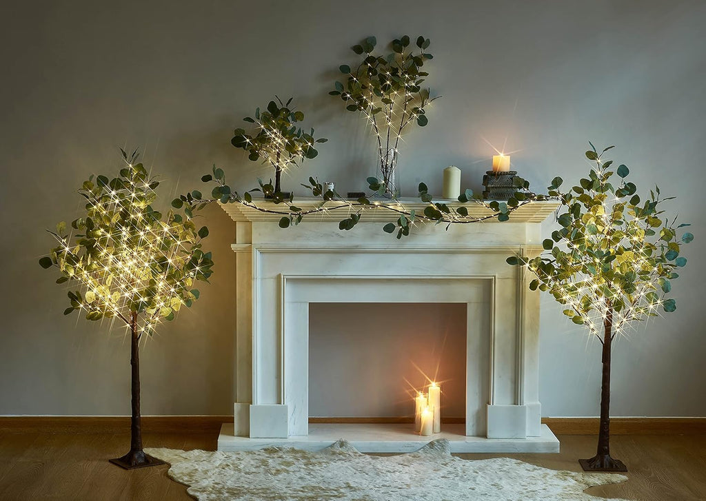 LITBLOOM Lighted Eucalyptus Tree 4FT 160 Fairy Lights, Artificial Plant Tree with Lights for Indoor Outdoor Home Wedding Room Decoration