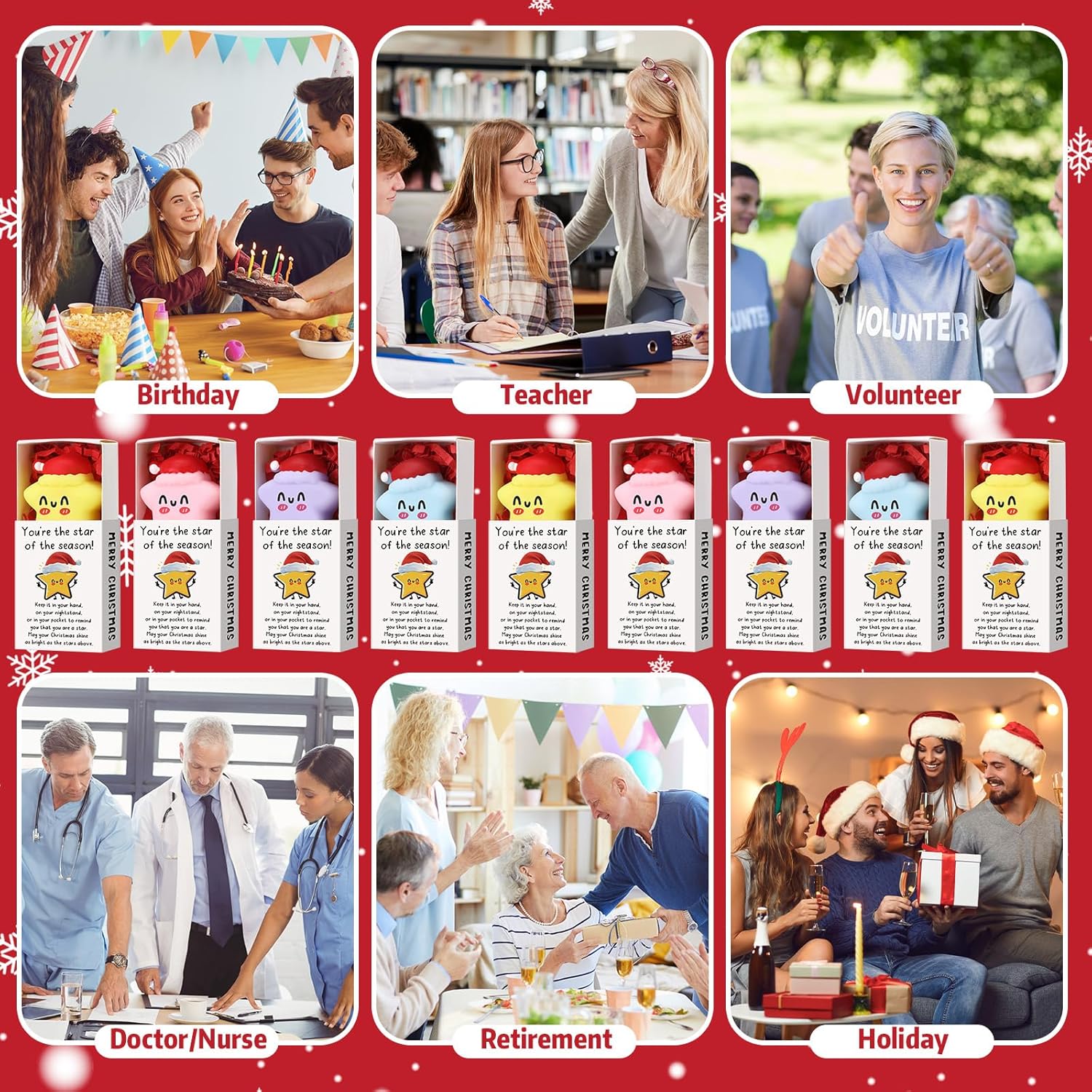 Wettarn 24 Sets Christmas Party Favors Star Stress Balls with Merry Christmas Boxes Bulk Appreciation Gifts for Employee Coworker Friends Office School Relief Toys Stocking Stuffers