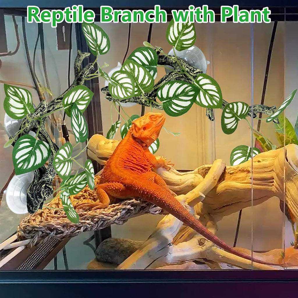 kathson 4 PCS Reptile Corner Branch Resin Snake Climb Tree Branch Decor Reptile Branches for Climbing with Suction Cups Frog Terrarium Plants for Lizard Bearded Dragons Gecko