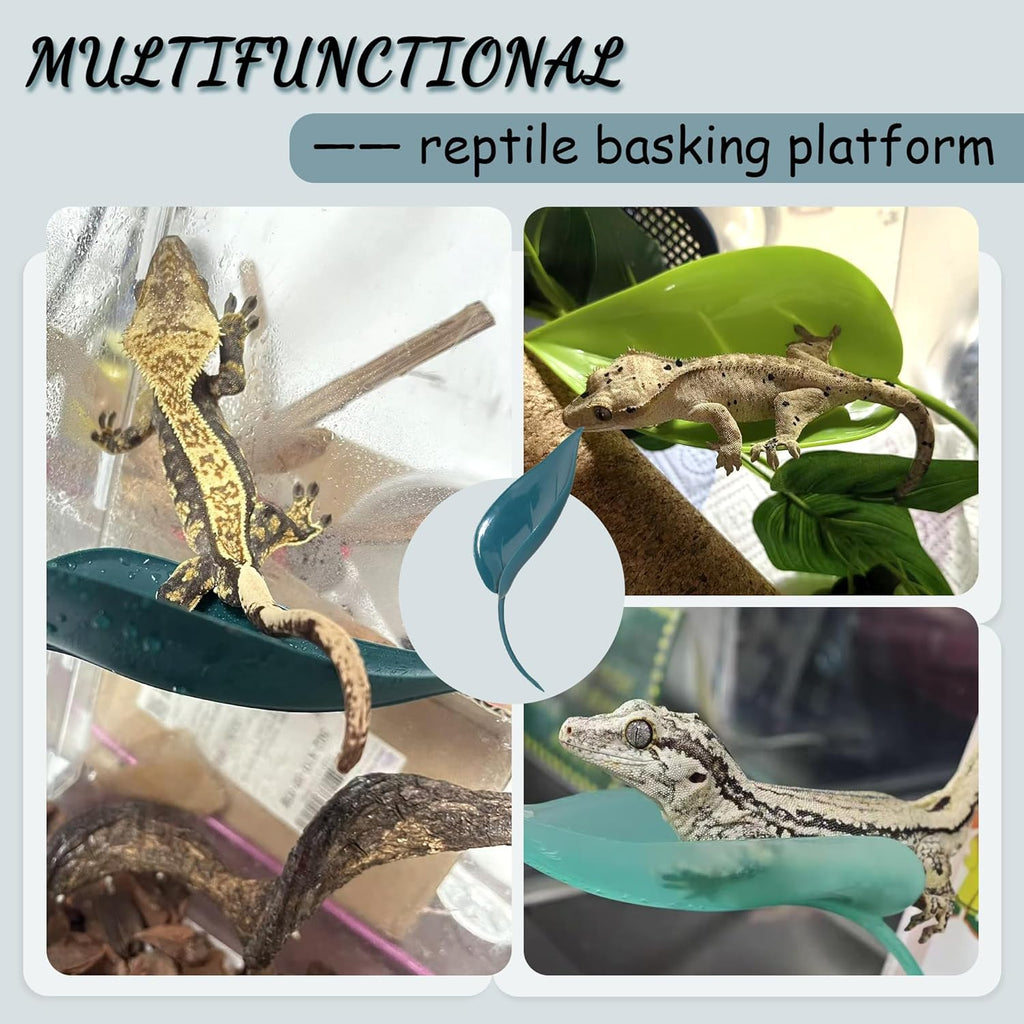 Turtle Basking Platform, 3PCS Tree Frog Tank Accessories, Leaf Shape Bearded Dragon Basking Platform with Suction Cups, Leopard Gecko Tank Accessories, Turtle Tank Decor (Dark Blue)