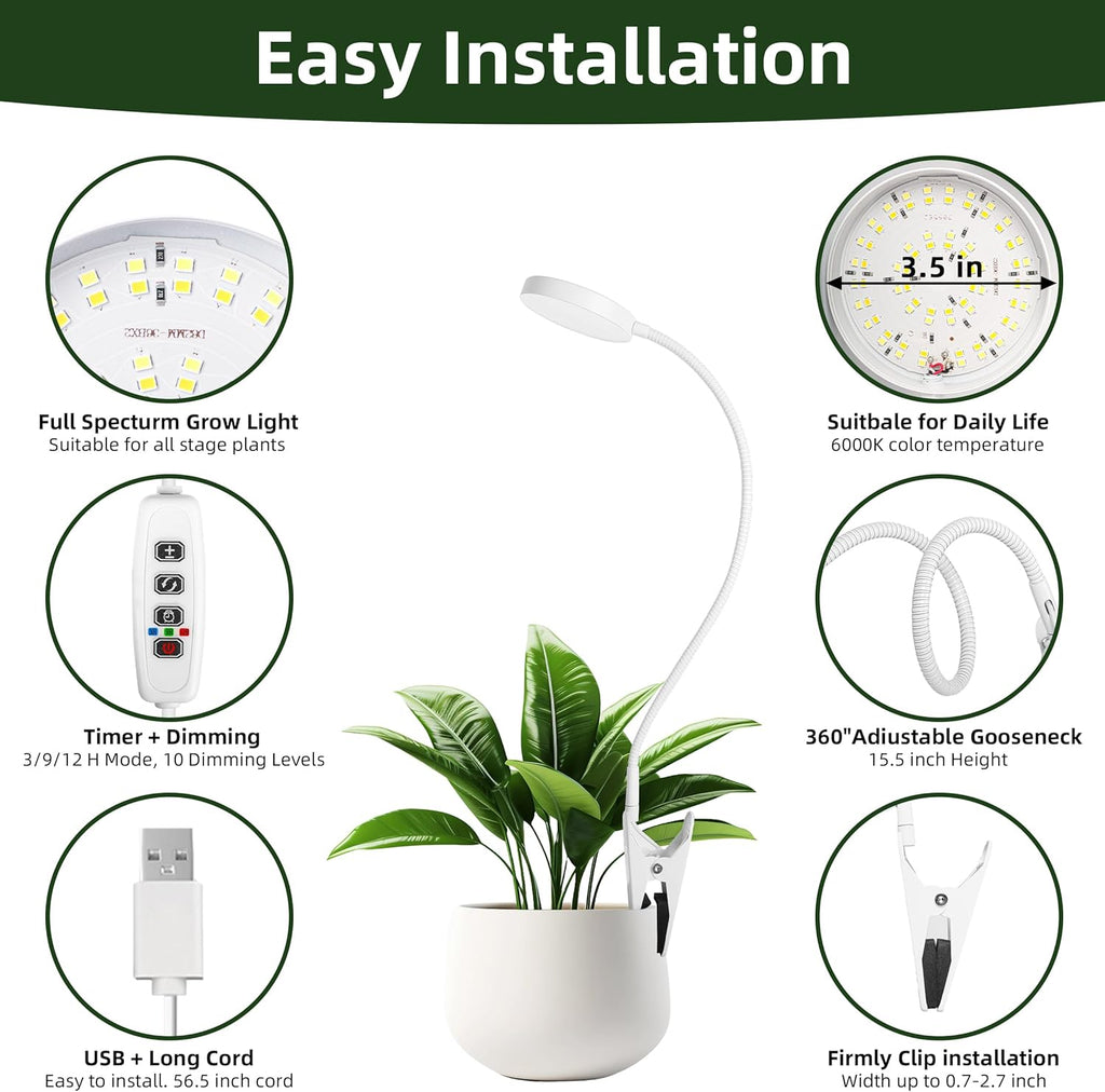 Grow Light for Indoor Plants Full Spectrum Plant Grow Lights 72 LED Plant Light Grow Lamp for Indoor Growing Pot Clip LED Plant Lamp (White, 1)