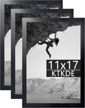 KTKDE 11x17 Picture Frame Black Woodgrain 3 Pack, Shatter Resistant Glass, Rectangle Photo Frame for Photos,Studio Gallery Wall Hanging Posters & Art Prints