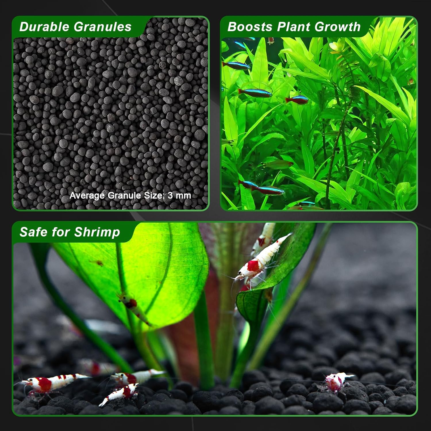 FZONE Aquarium Soil for Planted Tanks- Nutrient-Rich Aquarium Substrate for Fresh Water Live Plants, Dust-Free, Shrimp & Fish Safe，Long-Lasting pH Stable (3mm, 8L/17.64 lb, Black)