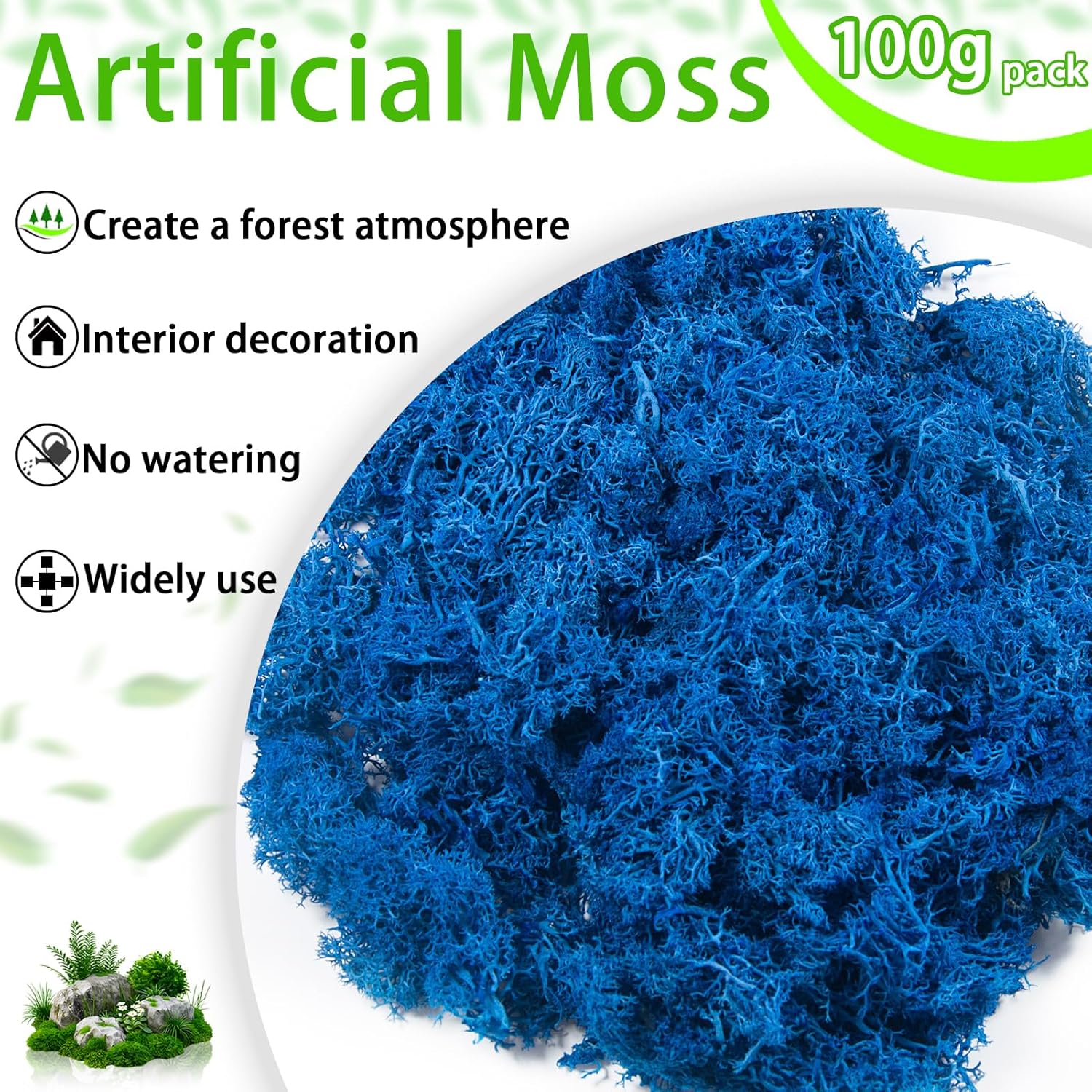 3.5 oz Artificial Moss for Plants Indoor, Fake Moss Preserved Reindeer Moss for Centerpieces Decor,Faux Moss for Moss Decor Home Decor Potted Plants Crafts Wedding Wall Decor(Royal Blue)