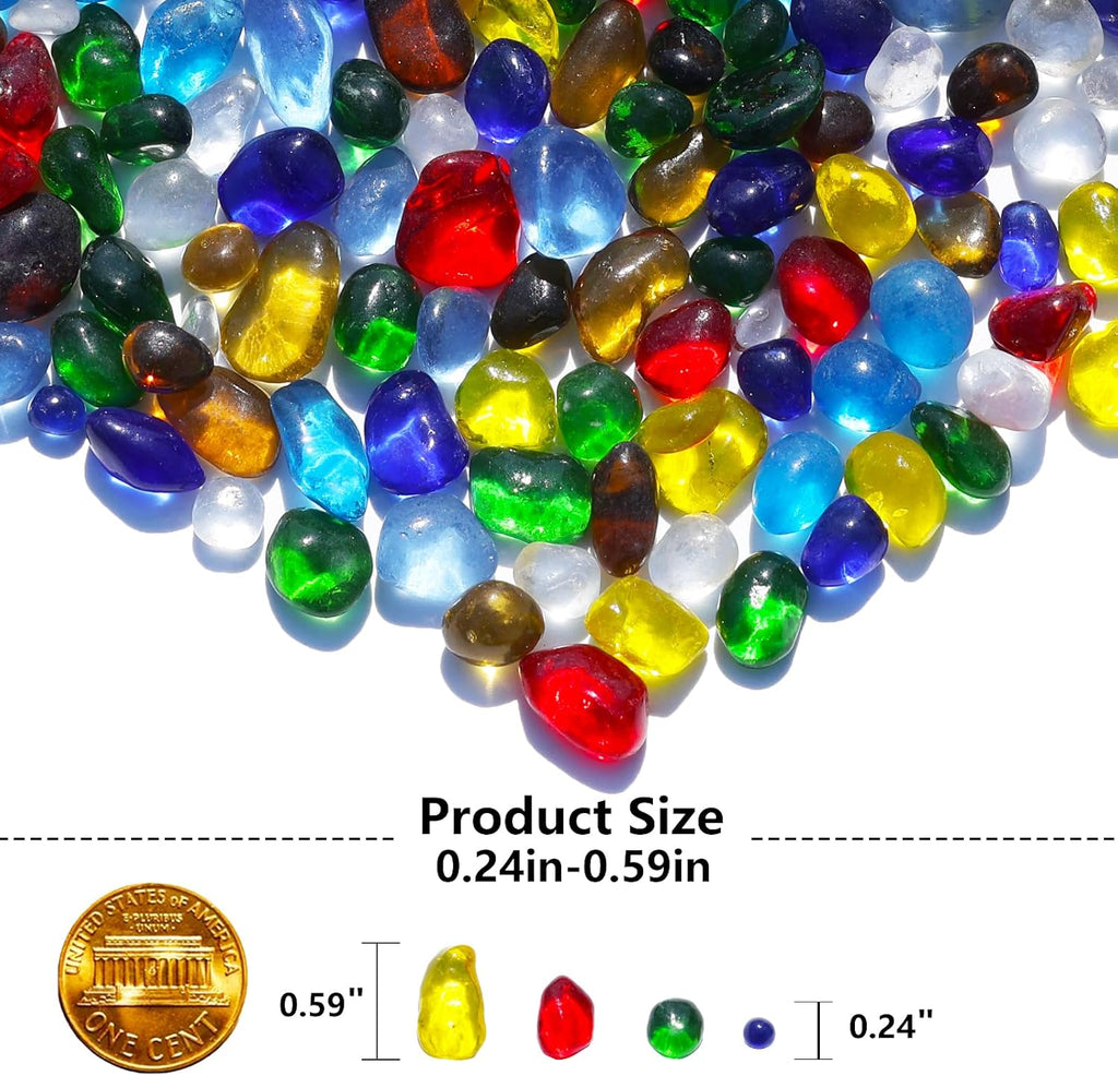 Sea Glass Stones - Colorful Clear Glass Pebbles Gemstones - Perfect for Aquarium Rocks, Fish Tank Gravel, Vase Fillers, DIY Crafts, and Home Decor (0.9LB/14oz)
