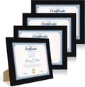 8.5 x 11 Picture Frame Set of 4, Made of Real Glass and Black Certificate & Diploma Frame, 8.5 by 11 Photo for Wall or Tabletop - Display Picture 6x8 with Mat or 8.5x11 Without Mat