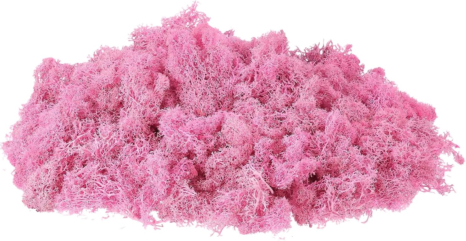 uxcell Preserved Reindeer Moss, 7oz Fake Moss for Crafts Artificial Dried Moss for Decoration Terrariums Potted Plants, Rose Pink