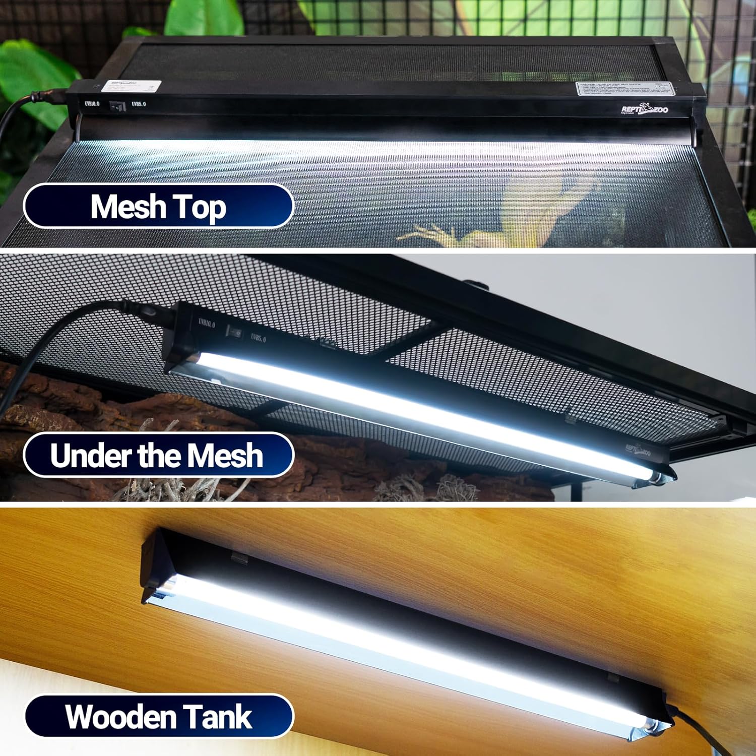 REPTI ZOO Switchable UVB Light for Reptiles, 24W T5 UVB Light Combo Kit for Tropical & Desert Reptile, 22.6" Terrarium Hood Lamp Fixture with UVB 10.0 Bulb for Bearded Dragon Snake Gecko Lizard Turtle