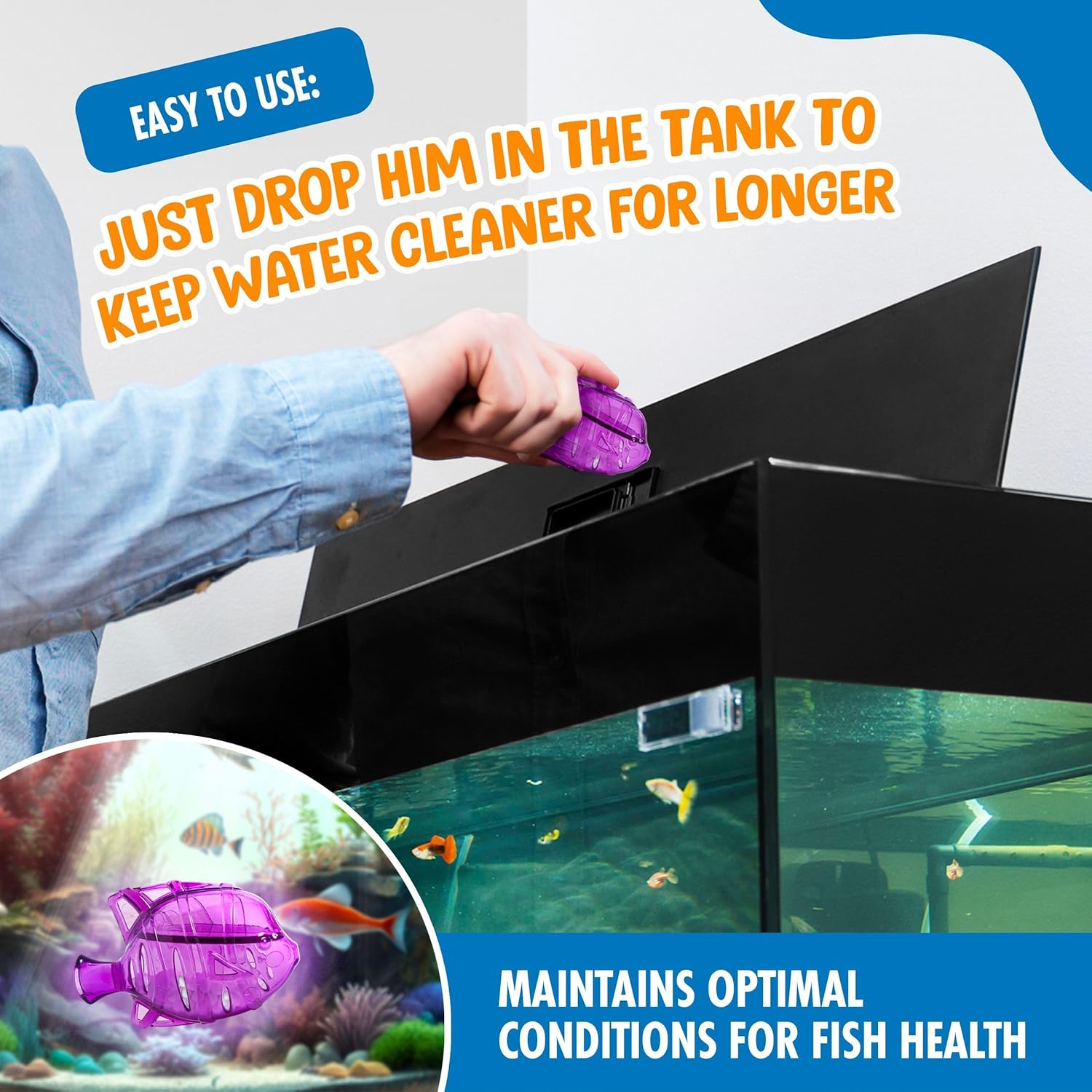 Aquarium Water Clarifier | Clear Cloudy Fish Tank Water Treatment, Safe for Freshwater & Saltwater Fish and Plants - Orange & Purple, 2 Pack