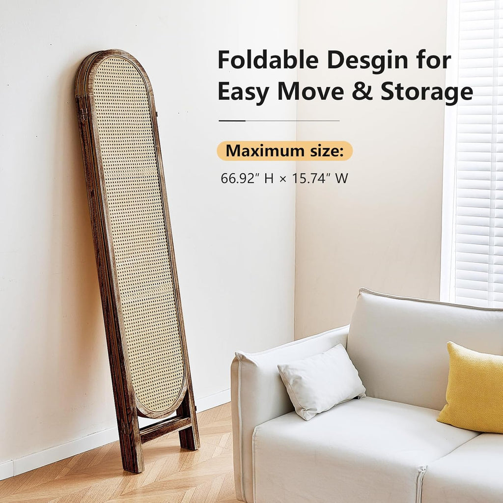 5.6 Ft Room Divider 6 Panel, Folding Privacy Screen, Rattan Room Divider, Foldable Wood Divider Panel, Portable Partition Screen, Wall Divider for Room Separation Home Office Garden-Brown