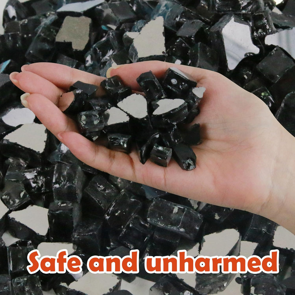Sunnyglade 18-Pound Fire Glass - 1/2 inch, High Luster Reflective Tempered Glass Rocks for Fireplace, Fireglass for Fireplace Fire Pit, Safe for Outdoors and Indoors Firepit Glass (Black, 18 Pounds)