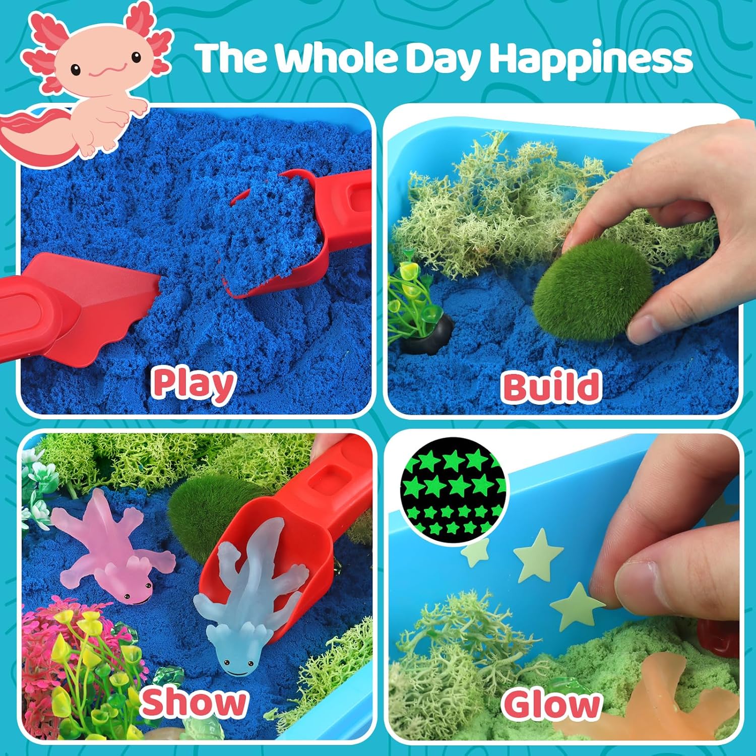 Axolotl Sensory Bin for Kids - Axolotl Toys Sand Sensory Toy with Lid, Art and Craft Axolotl Gifts Sensory Bin Sand for Kids Boys Girls 3-4 5-8 8-12 Birthday