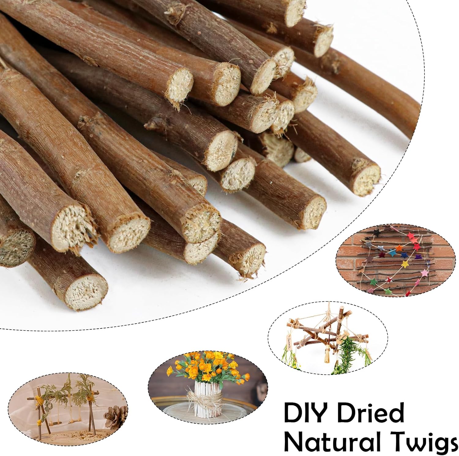 50Pcs Natural Twigs, Driftwood Branches, Unfinished Timber Rods for Model Making, Home Decor & Art Supplies (Brown 40CM)