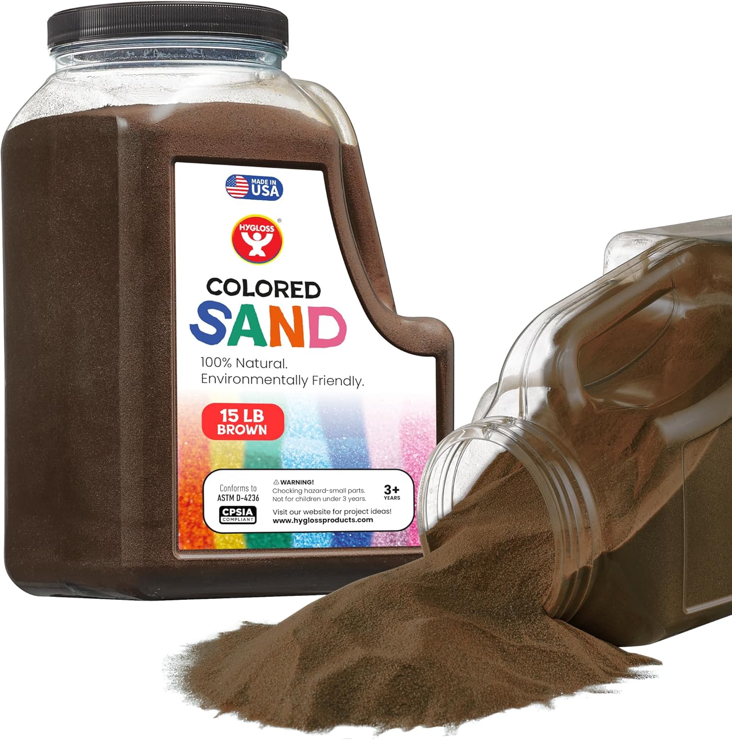 Hygloss Colored Sand for Crafts - 15 lb Bottle, Brown - Vibrant Colorful Fine Sensory Play Sand Art Kits for Kids - Classroom Activities for Children 3 4 5 6 7 8 9 10 11 12 - Safe for Ages 3+