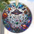 2025 UFO & Alien Christmas Tree Ornament - Christmas Decoration, Round Ceramic Holiday Decor, Gift Idea for Friends