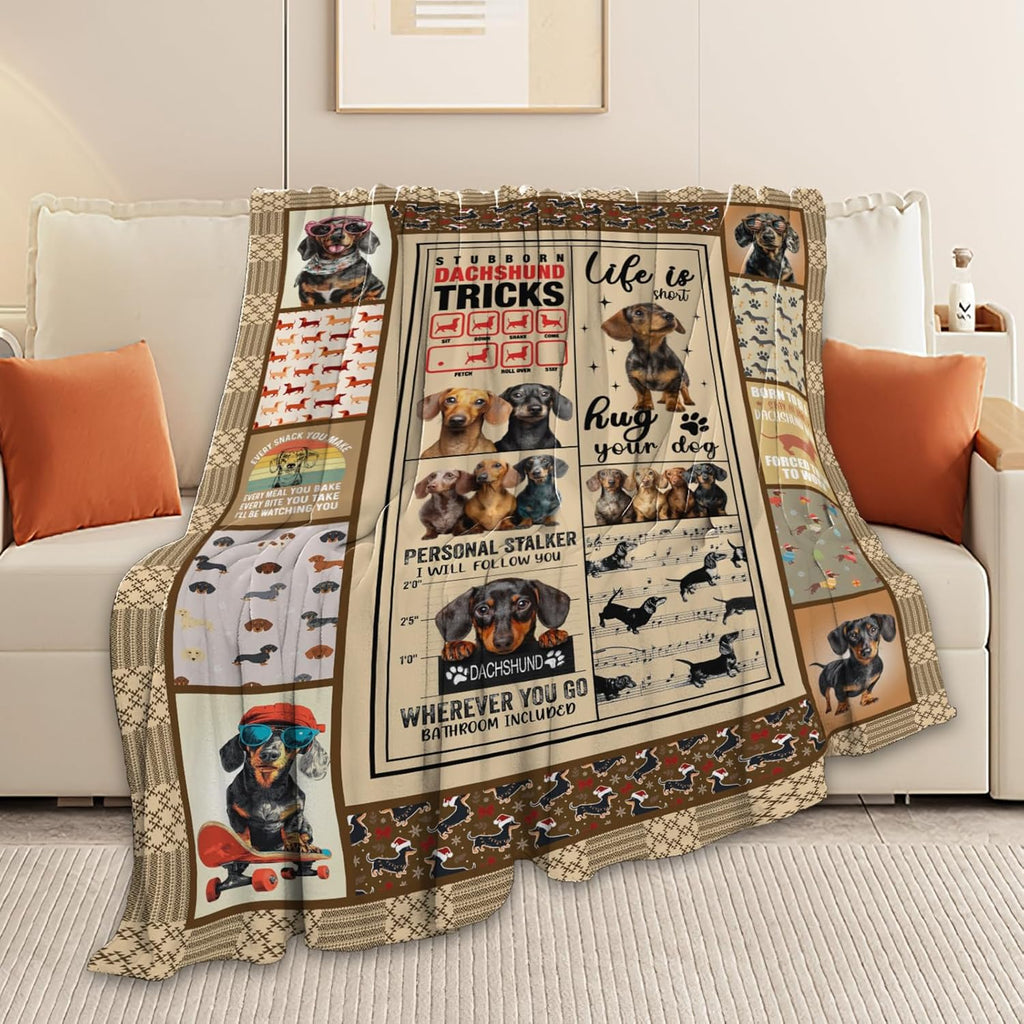 Dachshund Throw Blanket Dachshund Puppy Stuff Weiner Dog Gifts for Women Adults Men Dog Lover Kids Girls Boys Soft Cozy Warm Plush Fluffy Fuzzy Fleece Blanket Decor 50''X60''