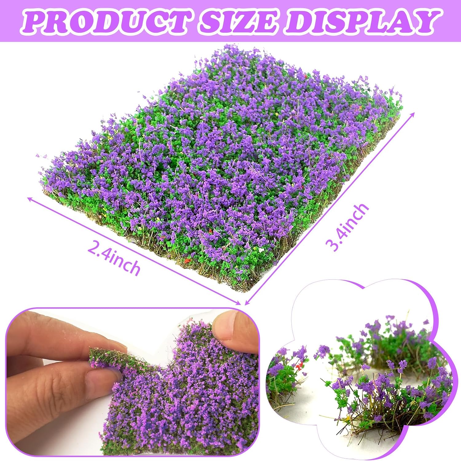 Warmtree Hand Torn Model Grass Tufts Flower Cluster for Miniature Scenery Applicable for N & HO Scale for Train Layouts,Diorama Supplies,and Architectural Models (Purple)