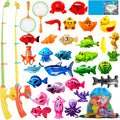 CozyBomB™ Magnetic Fishing Toys Game Set for Kids | Water Table Bathtub Kiddie Pool Party Pole Rod Net, Outdoor Plastic Floating Fish, Toddler Bath Color Ocean Sea Animals Birthday Gift Age 3-5 6 4-8