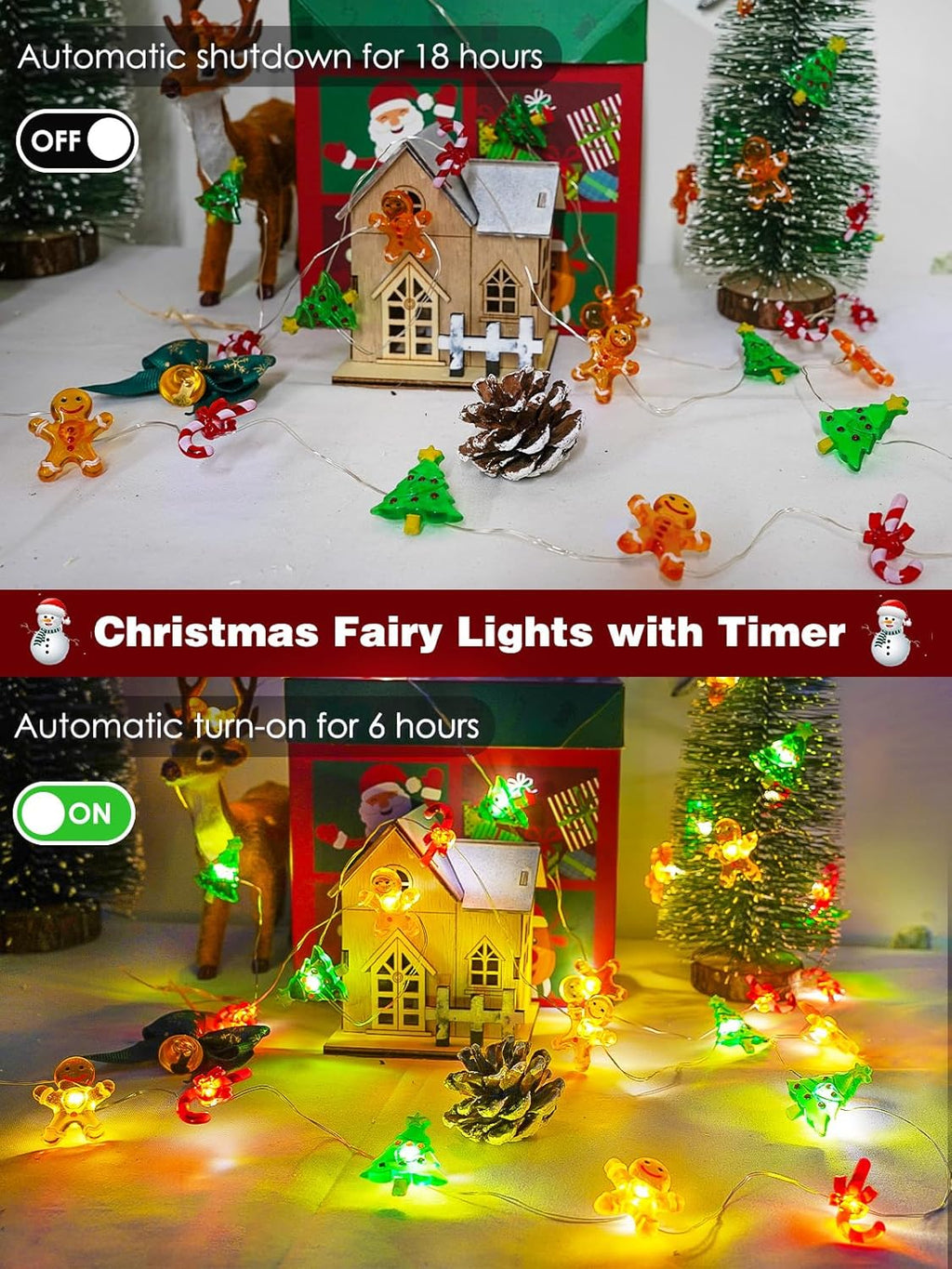 Christmas String Lights Decoration, 10ft 30LED Christmas Tree Gingerbread Man Candy Cane Fairy Lights Battery Operated with Remote, 8 Modes & Timer, Twinkle Light for Home Party Indoor Outdoor Decor