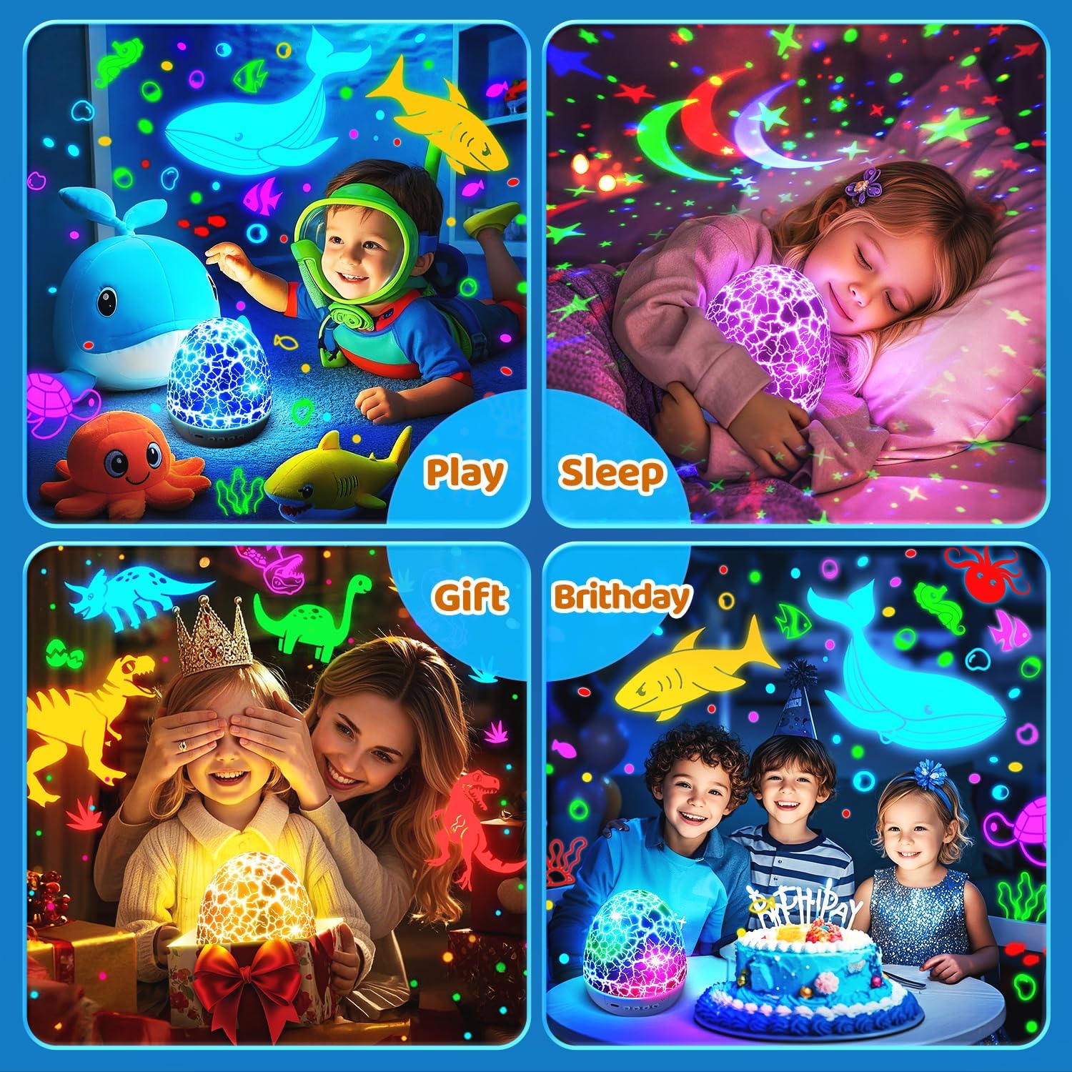 Baby Toys Night Light Projector Sensory Toys for Kids with Autism Toys for Boys 3-10 Baby Christmas Gifts | 15 White Noise 3D Films 31Colors Remote Control Night Light for Kids, Baby Boy Gifts