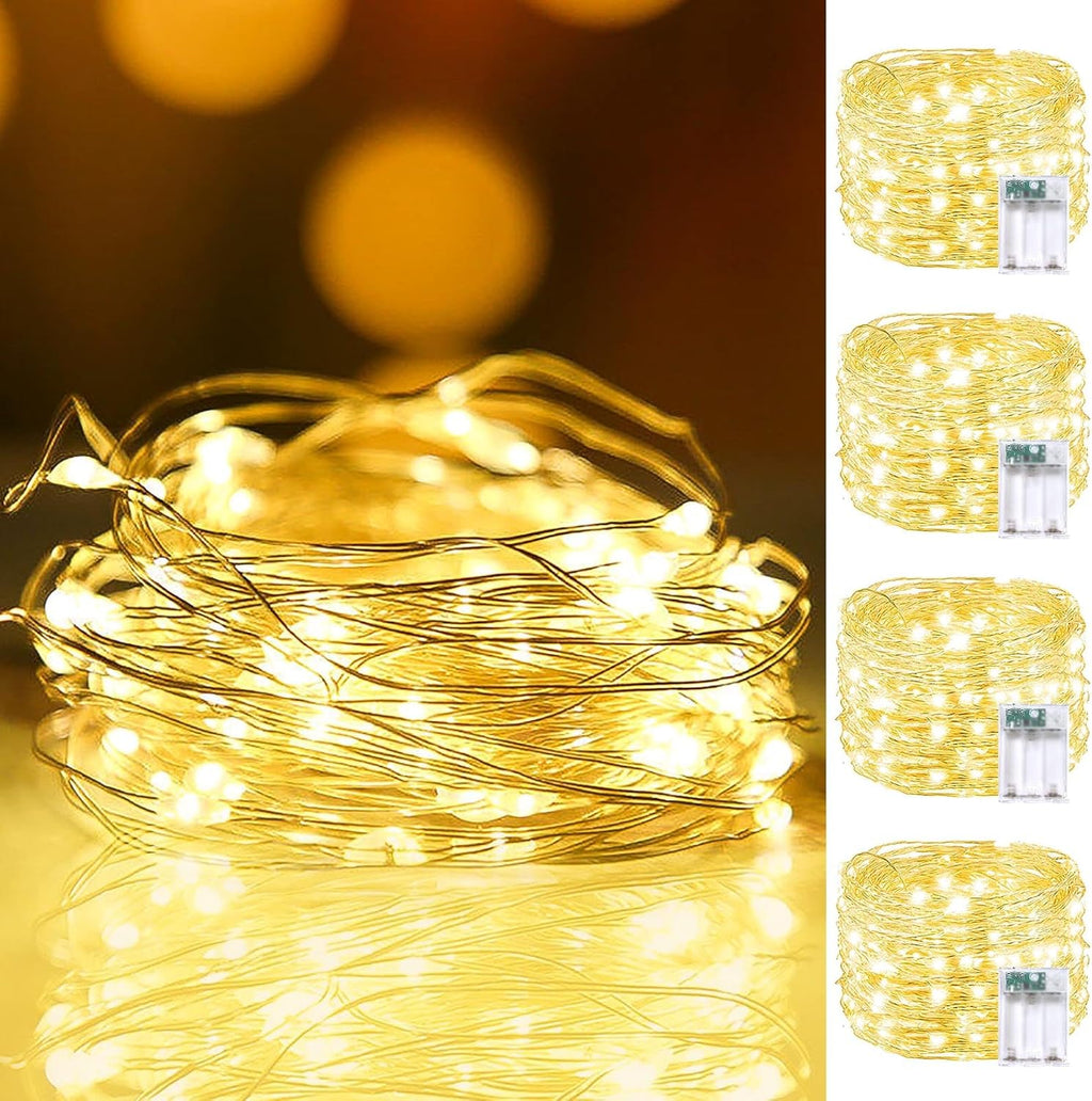 4 Pack Cuttable Fairy Lights Battery Operated, Waterproof 20FT 60LED Twinkle Lights with Timer Indoor Outdoor, Fairy Battery String Light for Bedroom, Classroom, Wedding, Christmas Décor(Warm White)