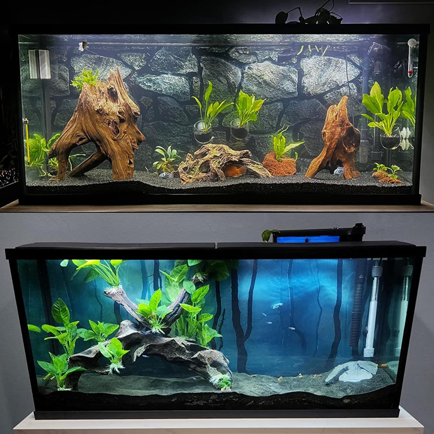 ELEBOX Fish Backgrounds Paper Double Sides 3D Stone & Trees Aquarium Background Picture 12" x 32" Fish Tank Background