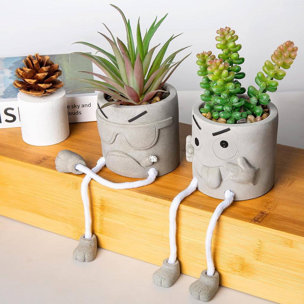 INFTYLE Creative Artificial Succulent Plants in pots - 4 Pieces Mini Fake Plant Faux Succulent Emotional Cement Potted for Home Desk Shelf Kitchen and Office Decor (4 PCS New)
