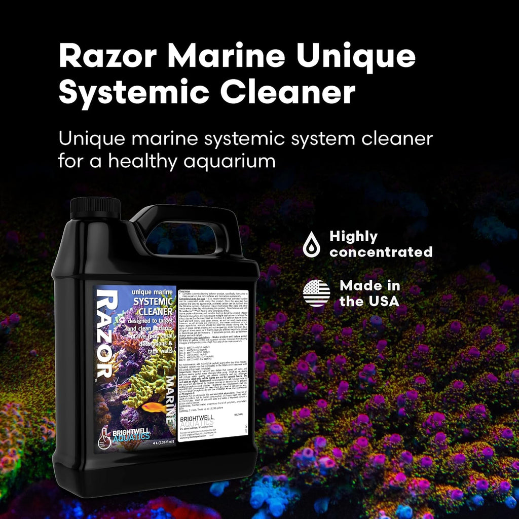 Brightwell Aquatics - Razor Marine - Unique Systemic Fish Tank Cleaner for Marine Aquariums - Aquarium Water Treatments, 135.2 fl oz