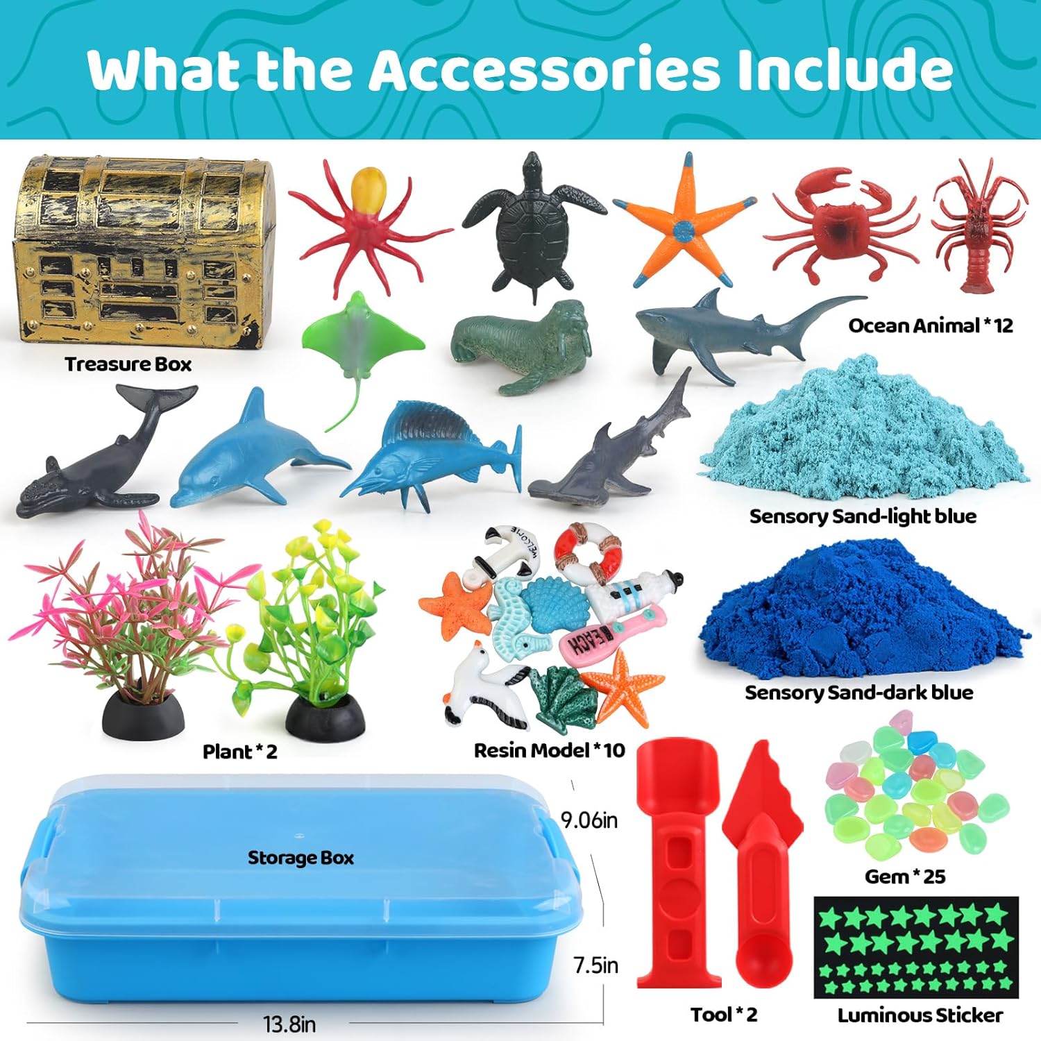 Ocean Sensory Bin - Sea Animals Toys for Kids 3-5, Sensory Bin Sand Gifts for Toddler 3-4, Ocean Toys Sensory Sand for Boys Girls Birthday 3 4 5 6 7 8 Year Old