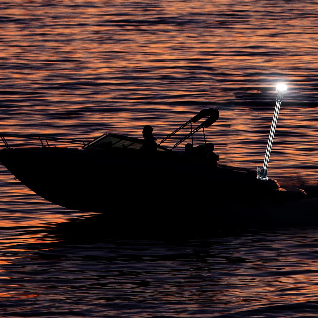 Stern Light Boat Anchor Light Marine Navigation lights USCG 2 NM All Round White LED Removable 2 Pin 12 Volts 24 Inches (Stainless steel Cover with plug-in base)