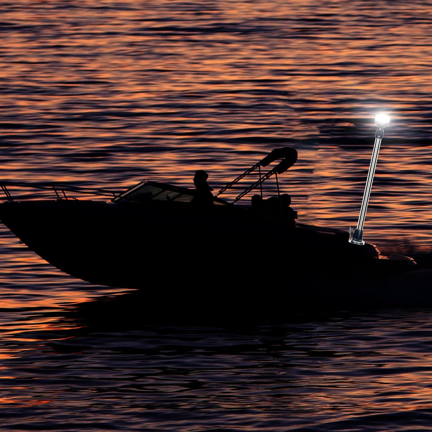 Stern Light Boat Anchor Light Marine Navigation lights USCG 2 NM All Round White LED Removable 2 Pin 12 Volts 24 Inches (Stainless steel Cover with plug-in base)