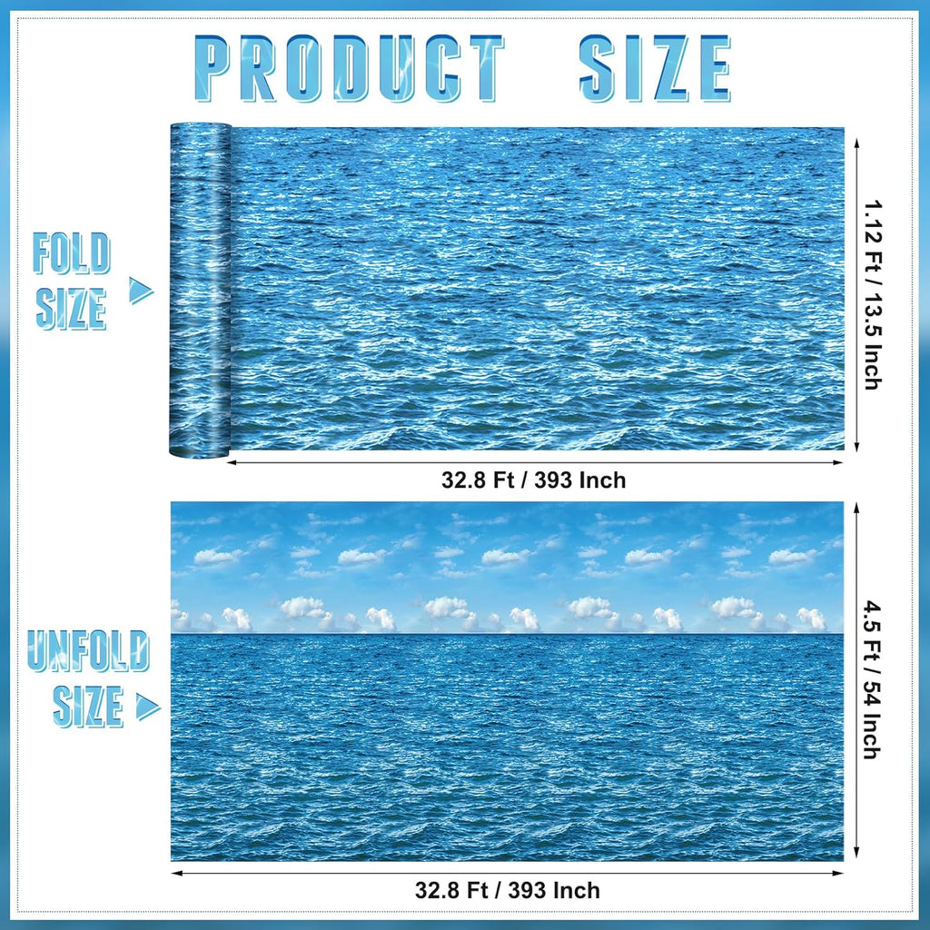 4.5x33 Ft Ocean Sky Wall Backdrop Decorations,Roll of Plastic Blue Ocean Sky White Clouds Photography Background,Under The Sea Natural Scenery Wallpaper Summer Weeding Birthday Pool Party Photo Props