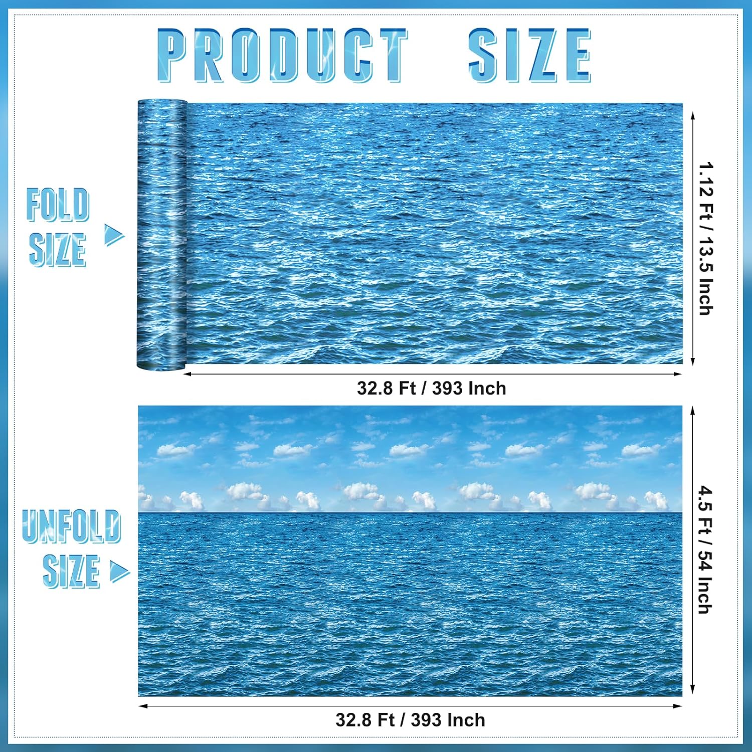 4.5x33 Ft Ocean Sky Wall Backdrop Decorations,Roll of Plastic Blue Ocean Sky White Clouds Photography Background,Under The Sea Natural Scenery Wallpaper Summer Weeding Birthday Pool Party Photo Props