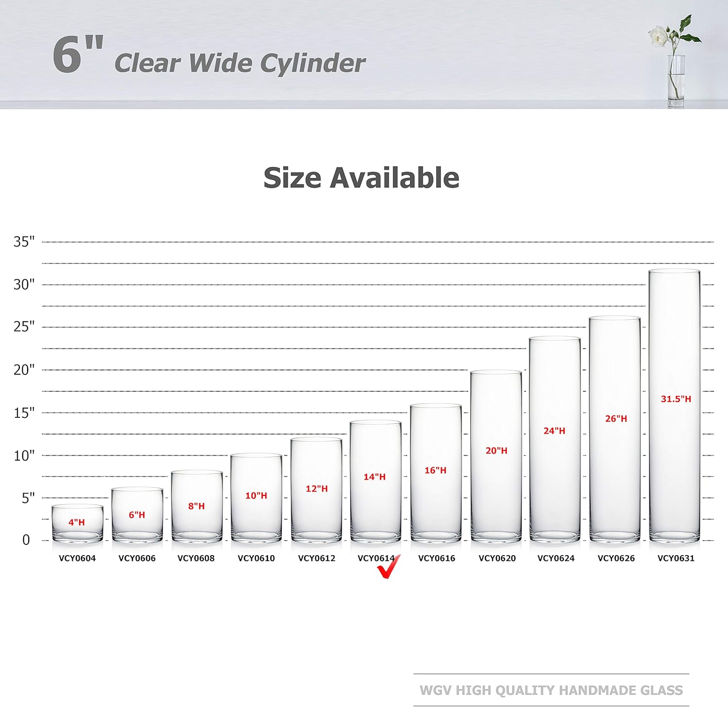 WGV Cylinder Vase, Width 6", Height 14", Clear Glass Container Terrarium Candle Holder for Wedding Centerpiece, Party Event, Home Office Decor, 1 Piece